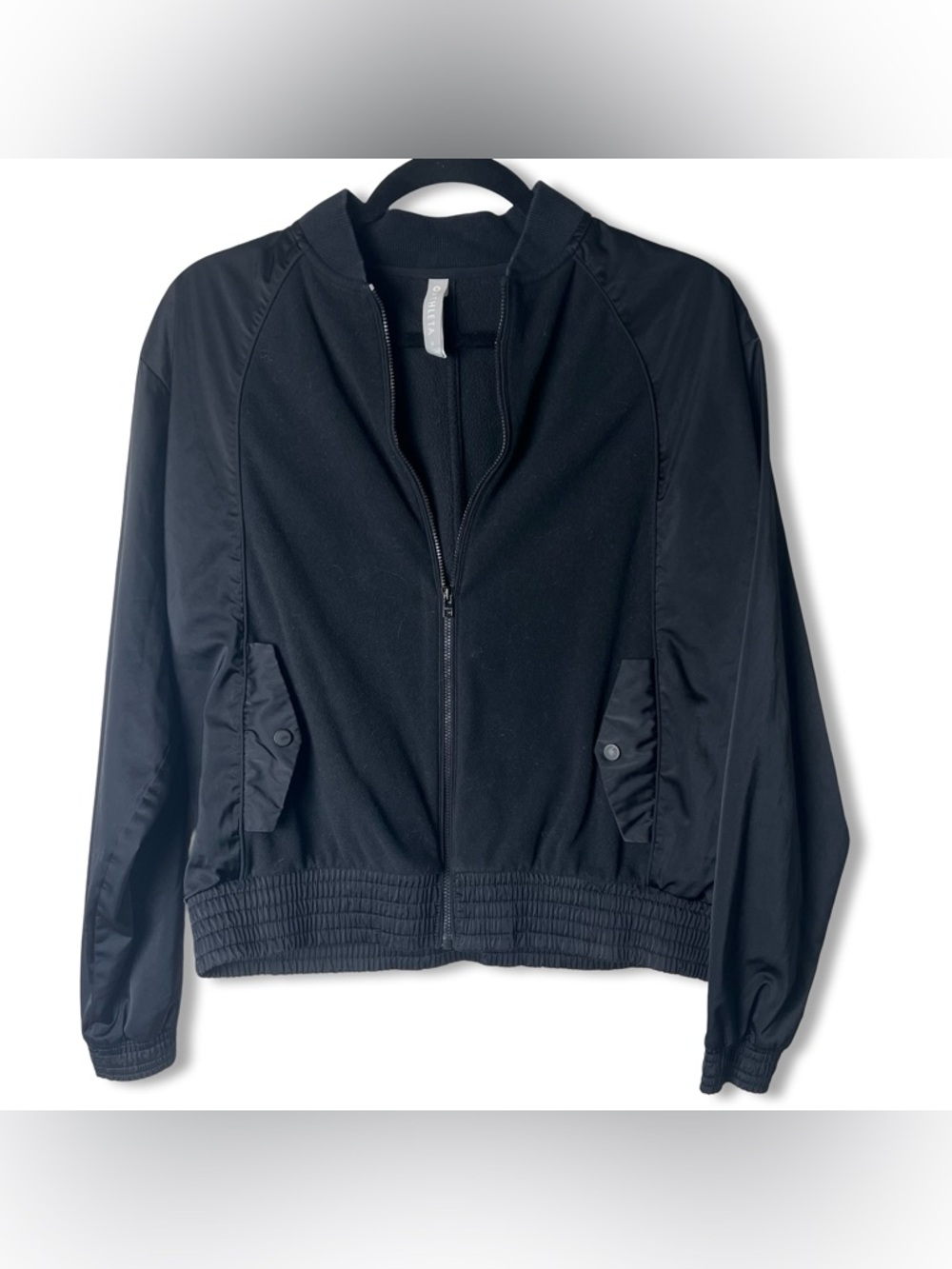 Athleta Fleece Hybrid Bomber Jacket Full Zip Black Women’s‎ Size S